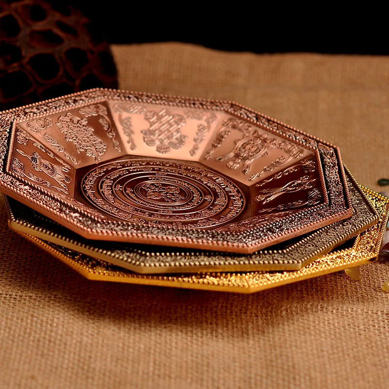 Octagon Tibet Buddhist Scriptures Burning Tray Fantastic Rised Incantation Eight Auspicious Symbols Fire Sacrificial Dish