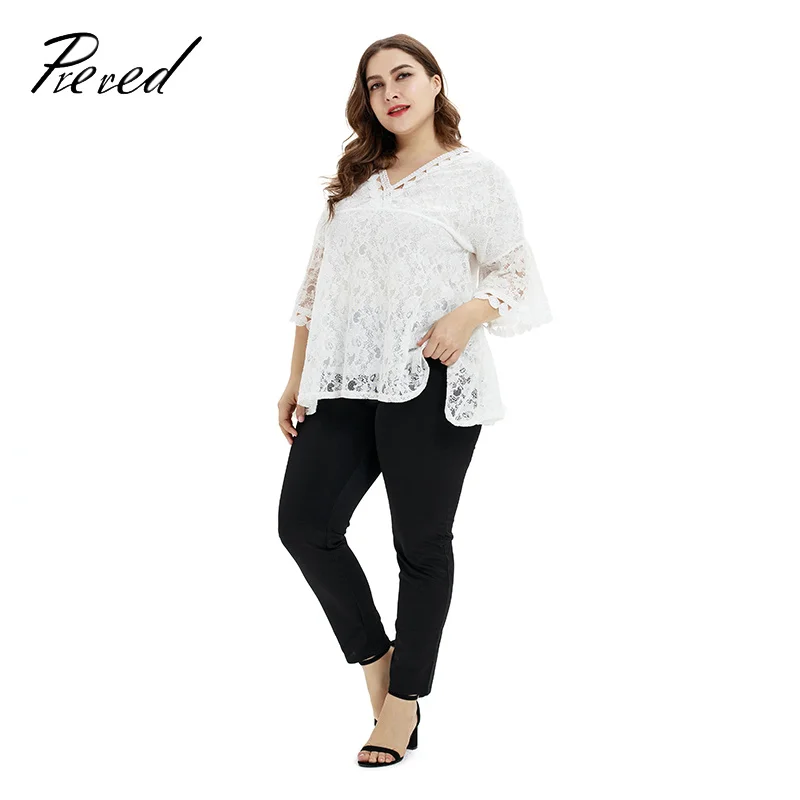 

Womens Tops And Blouses Shirt Spring And Summer Lace Loose Cotton Solid Color Casual Large Size Trumpet Sleeves