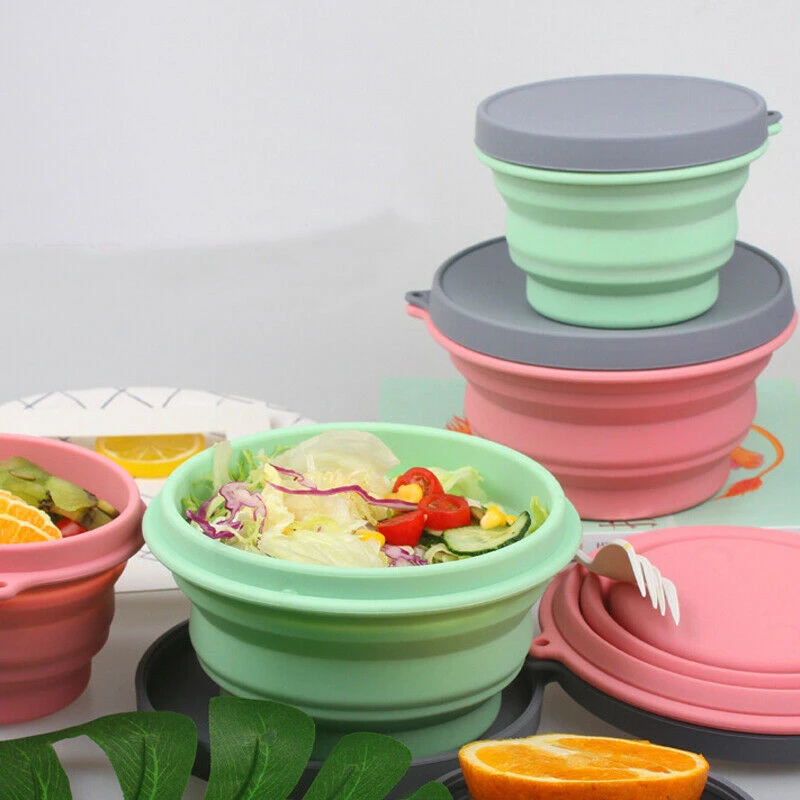 Collapsible Silicone Bowl Lid 500ML Camping Picnic Food Storage Containers 500ML folding silicone bowl