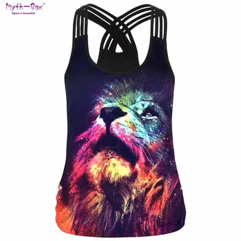 Women Lion/Skull 3D Print U-neck Tank Tops Running Sportwear Black Slim Bandage Underwear Fitness Sleeveless T Shirts Sport Vest fashionable u neck sleeveless anchor print tank top for women