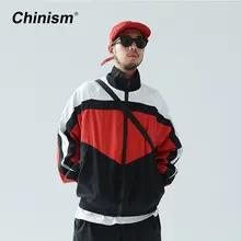 CHINISM New Vintage Color Block Zip Up Jackets Brand Embroidery Stand Collar Contrast Jacket Hip Hop Casual Track Jackets