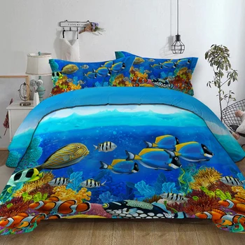 

Christmas gift Island scenery ocean printed Twin Queen single Sizes starfish Duvet / Quilt Cover set bedding set new 3pcs