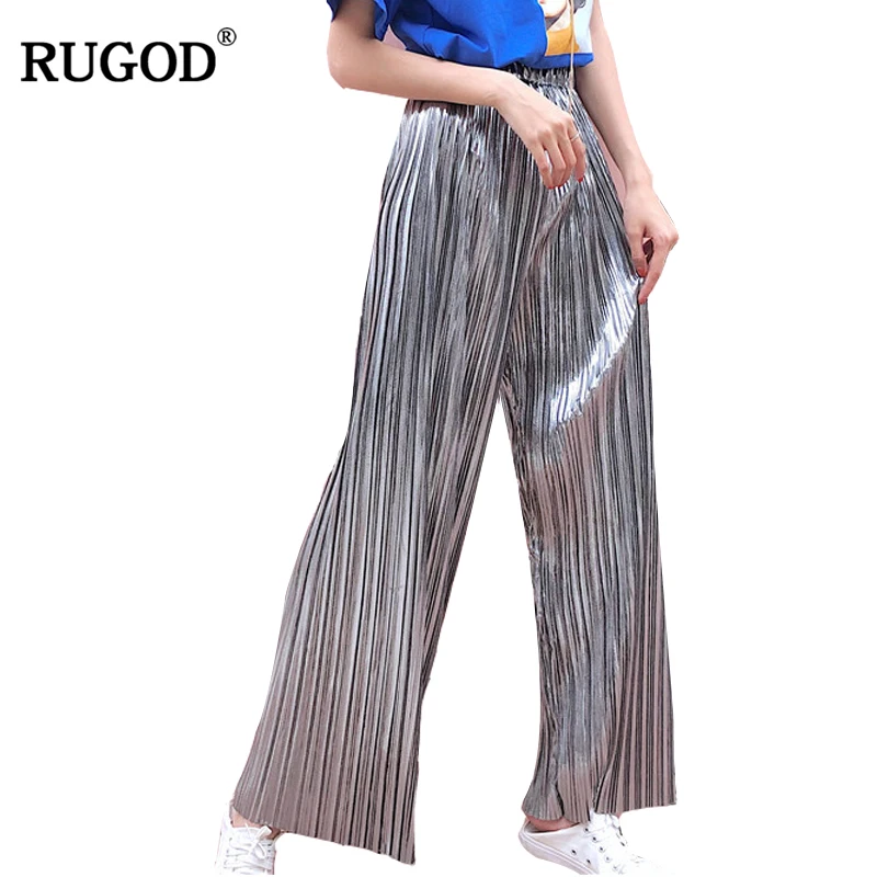 

RUGOD 2018 New Arrival Casual Women Pants Spring Summer Hot Sale Female Trousers High Waist Silver Wide Leg Pants pantalon femme