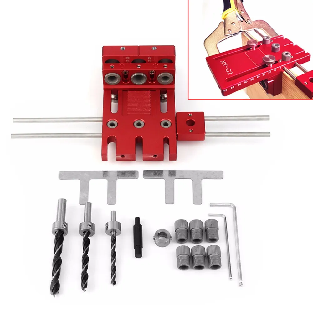 

Adjustable Woodworking Drill Tool Set Aluminum Alloy Guide Locator Joinery System Hole Puncher Jig Doweling Kit