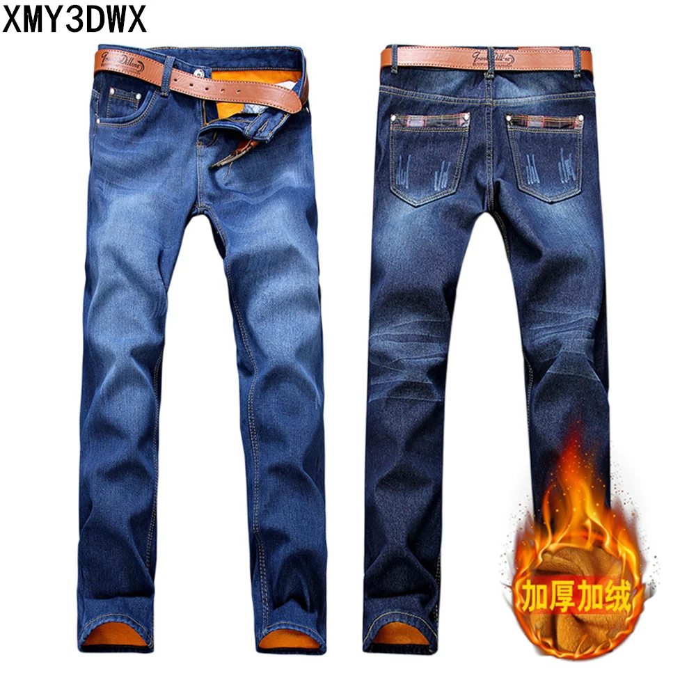 Для мужчин джинсы новые модные дизайнерские джинсы зимние Повседневное ботильоны карандаш тонкий теплая дутая куртка брюки джинсовые