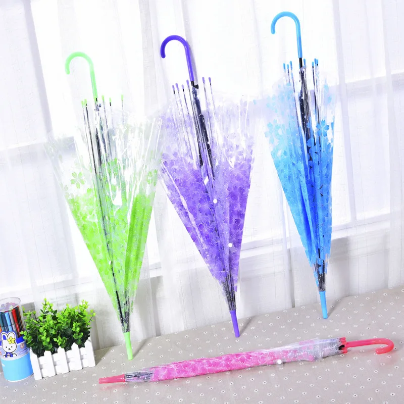 

Beautiful Sakura Clear Transparent Rain Umbrella PVC Rain Wedding Party Umbrellas Long Handle Straight Stick Umbrella