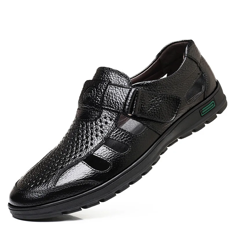 

Summer Men's Large Size Hollow Genuine Leather Breathable Casual Cool And Quick-drying Trend Non-slip Daddy Leather Cool Shoes