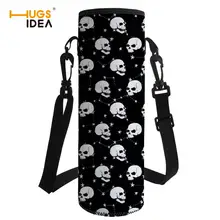 Изолированный неопреновый чехол для бутылки с изображением черного сахарного черепа для бутылки 1000 мл с плечевым ремнем