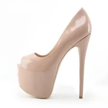 Nude Patent Leather High Heeled Pumps For Women Spring Autumn Peep Toe Dress Shoes 16CM High Platform Slip-on Shoes Big Size Nude Patent Leather High Heeled Pumps For Women Spring Autumn Peep Toe Dress Shoes 16CM High Platform Slip-on Shoes Big Size