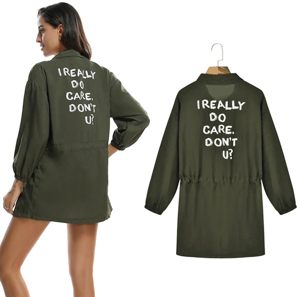 Des Tops Longues Imprimé Kimono Lâche Femelle Lettre Bas Manteau Le Femmes Vers Casual Green Cardigan Army Manches Muqgew À Veste 4OwFqv46