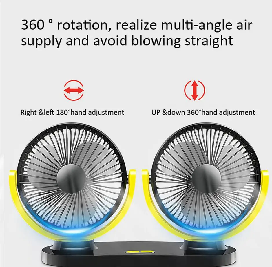 12 В USB Перезаряжаемый Автомобильный Вентилятор охлаждения, низкий уровень шума, летний кондиционер, вращающийся на 360 градусов, 3 уровня, регулируемые мини-вентиляторы охлаждения