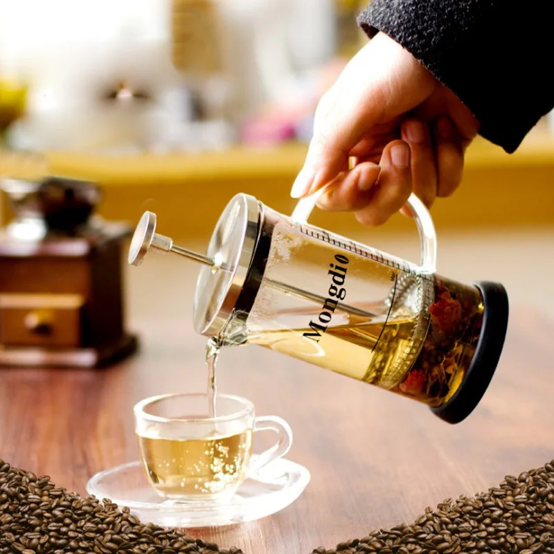 Stainless Steel + Borosilicate French Presses Coffee Pot, Coffee Maker, Tea Pot 600mL