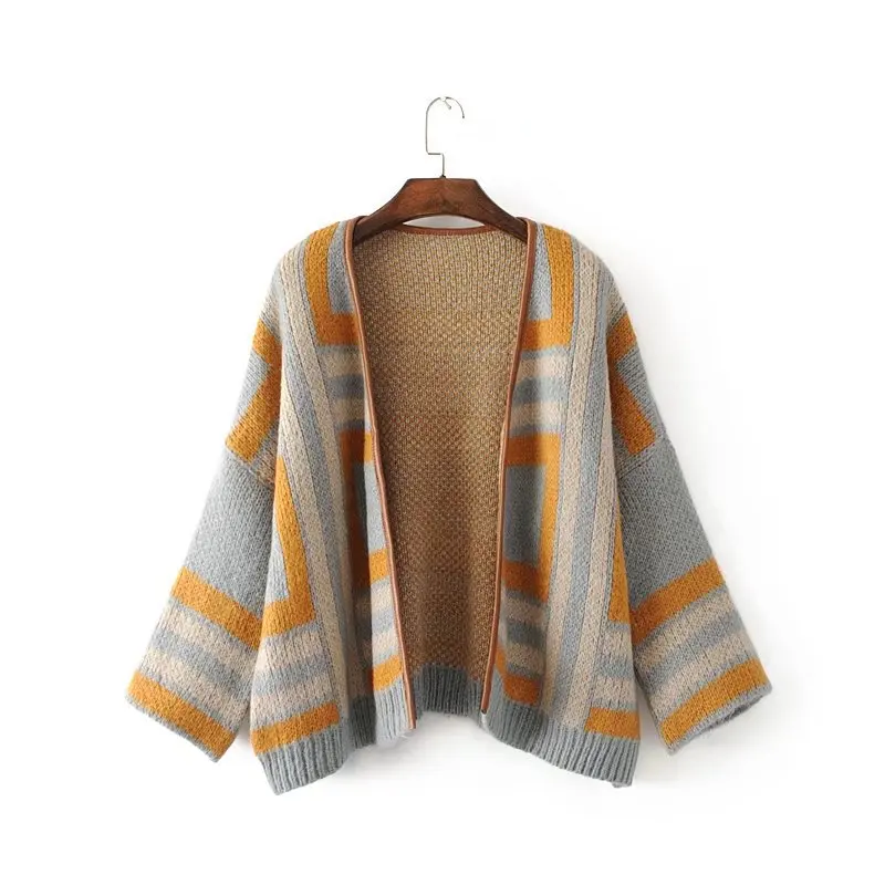 Women high street Cardigans Sweater Autumn Winter Knitted with geometic open stitch Female Sweater