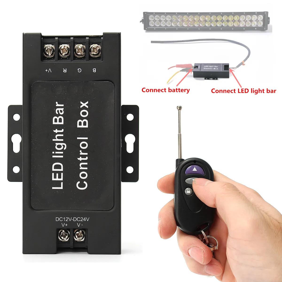 

12-24V LED Light Bar Battery Box Flash Strobe Controller With Wireless Remote 7 Modes Strobe Light 3-way Output for Car Light