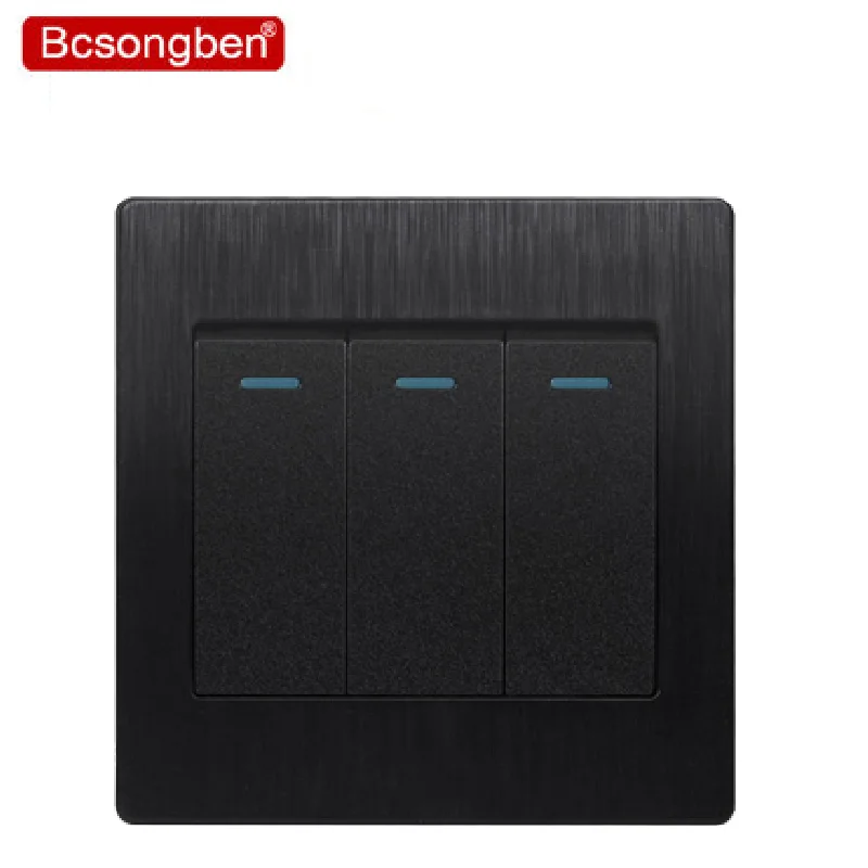 

Bcsongben Luxurious Switch Interrupteur black Push Buttons light switch 3 Gang 2 Way Wall switch Black wire drawing process