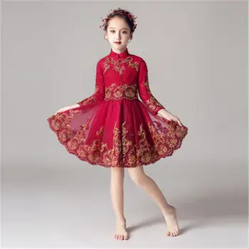 

2019 New Elegant Teenage Girl Mesh Embroidery Princess Dress Kids Dresses For Girls Wedding Party Baby Girl Clothes Vestido S143