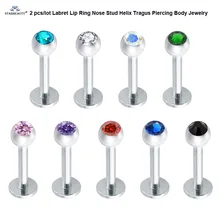 2 pcs 16G 6mm Gem Ball Labret Lip Piercing Nariz Oreja Nose Piercing Helix Piercing Tragus Nose Ring Cartilage Earrings Pircing