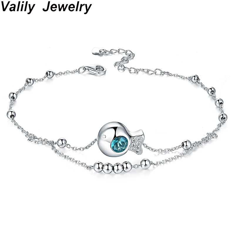 

Valily Women Foot Bracelet 925 Sterling Silver Anklet For Women Fashion Fish Charm Beaded Tobillera for Female Rose Gold Jewelry