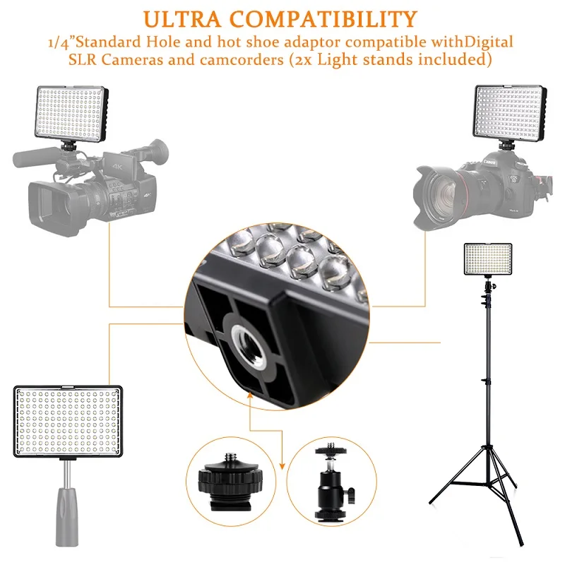  SAMTIAN Video Light 160PCS Panel Light studio light Dimmable 5500K With Tripod For Camera Studio li