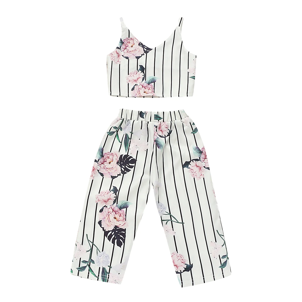 

Pudcoco 2019 Summer Toddler Kid Girl Floral Vest T-Shirt Tops Long Pants Summer Outfits Striped Clothes Casual Set