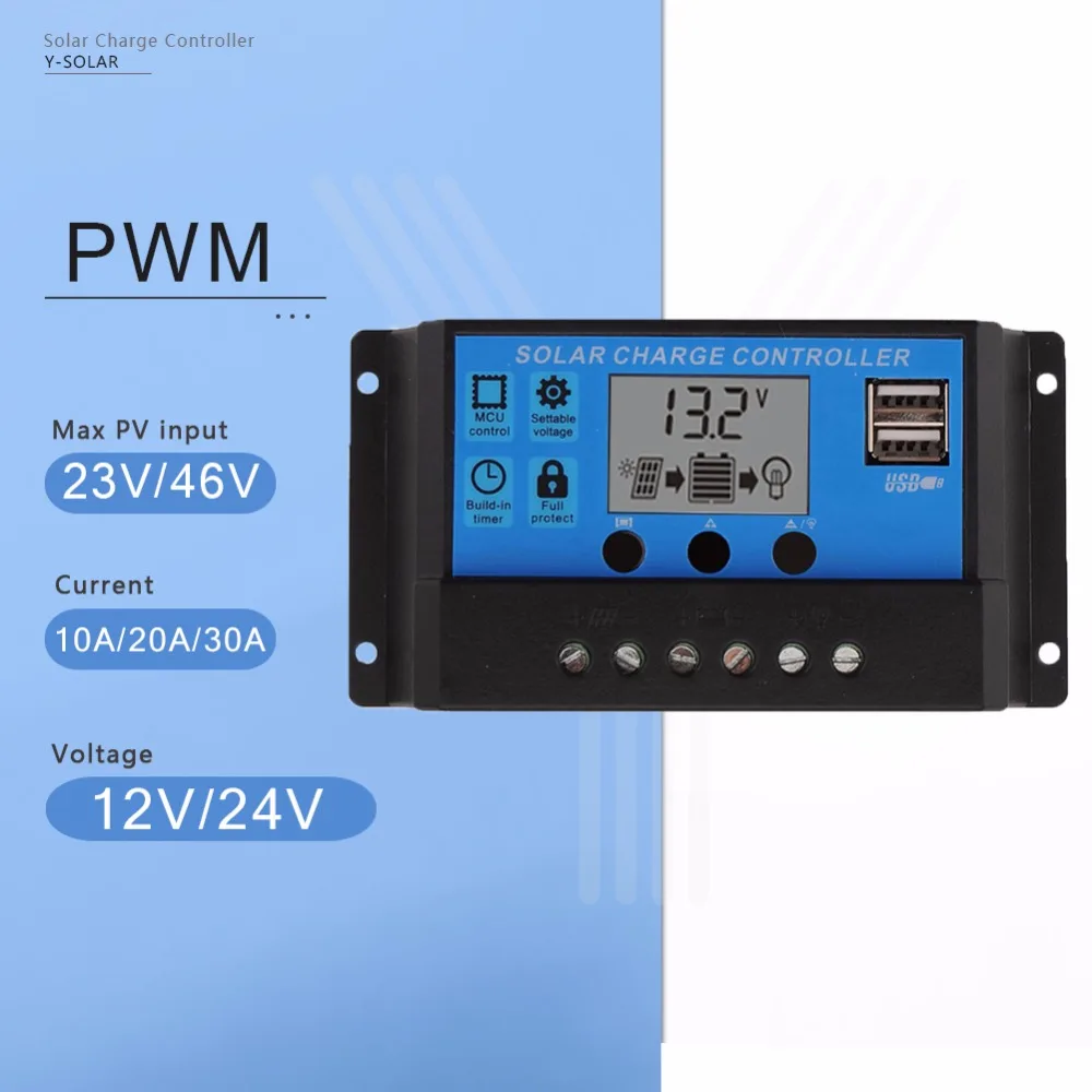 Y-SOLAR PWM 30A 20A 10A Solar Charge and Discharge Controller 12V 24V Auto LCD Display PV Battery Regulator with Dual USB 5V цена Y-SOLAR PWM 30A 20A 10A Solar Charge and Discharge Controller 12V 24V Auto LCD Display PV Battery Regulator with Dual USB 5V цены онлайн