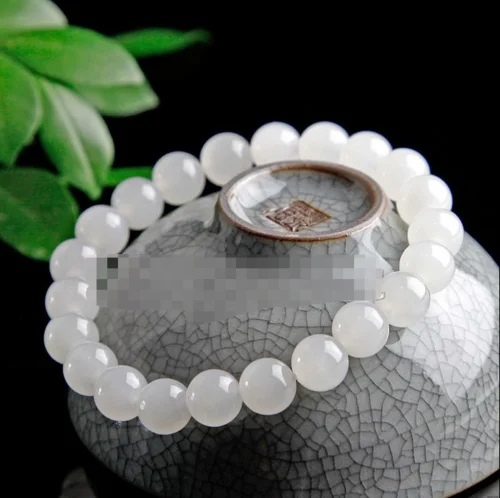 8mm Natural White Jadeite Round Gem stone Beads Stretchy Bracelet Bangle 7.5'' | Украшения и аксессуары