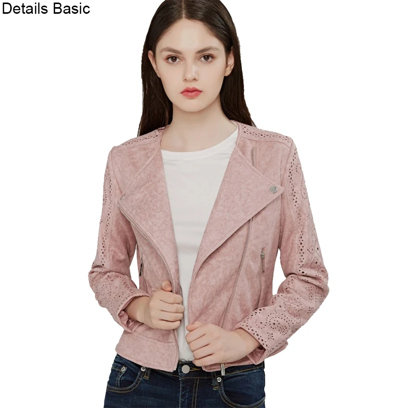 

high quality New 2018 Autumn spring Fashion suede Short soft faux Leather Jacket Slim pink grey S-XL Leather Coat Drop Free ship
