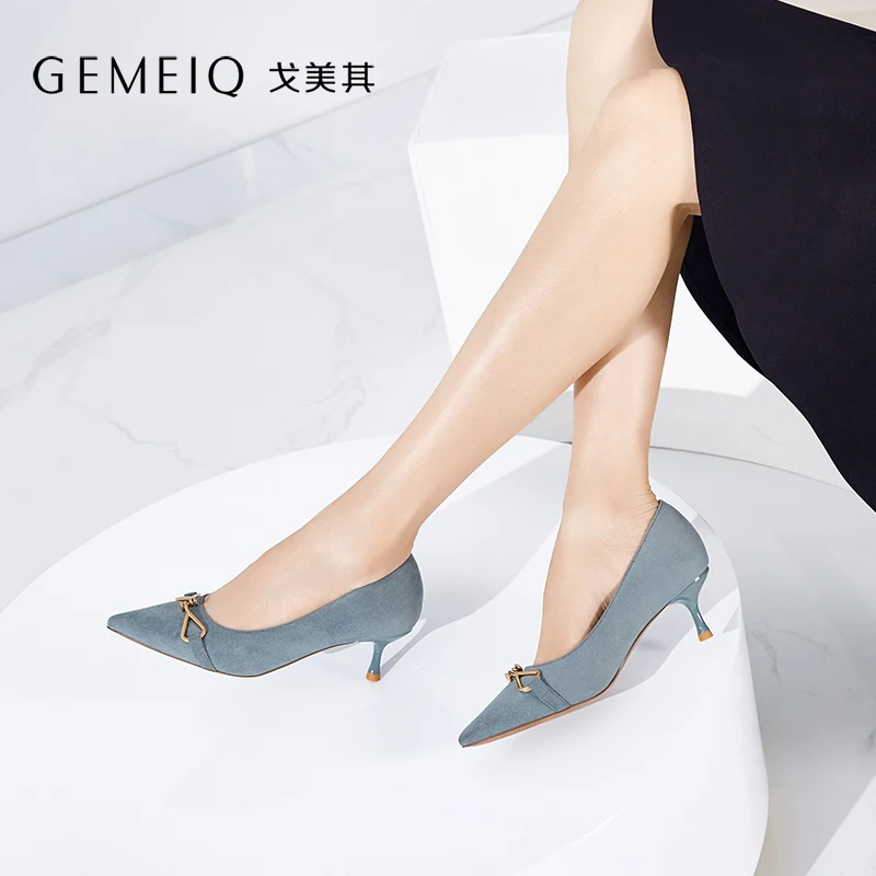 

GEMEIQ 2019 Autumn new high-heeled women's shoes single shoes pointed tips fine heels elegant pure color women's singles shoes