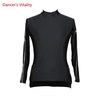 

2017men's long sleeve Split the forkSuit Black Waltz Latin Dance shirt Men Latin Dance Suit modern Ballroom stage top