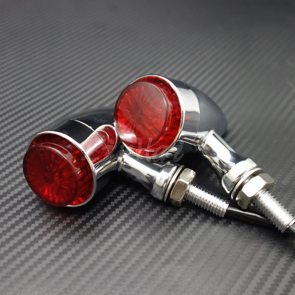 Chrome Heavy Metal LED Bullet Brake Tail Indicator Light For Harley