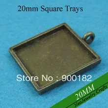 20 мм античная бронза квадратный тяжелый кулон, латунь квадратная пустая гнездовая оправа, гладкая поверхность заготовки для подвесок