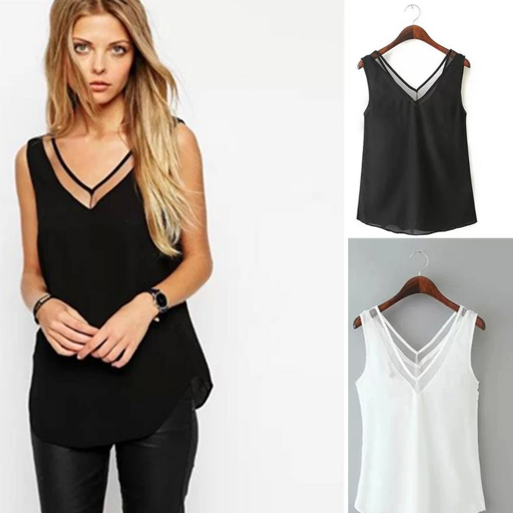 النساء الشيفون قميص 2019 الصيف مثير V الرقبة أعلى فتاة عارضة أسود أبيض شبكة المرقعة أكمام بلوزة المتناثرة قمم زائد حجم