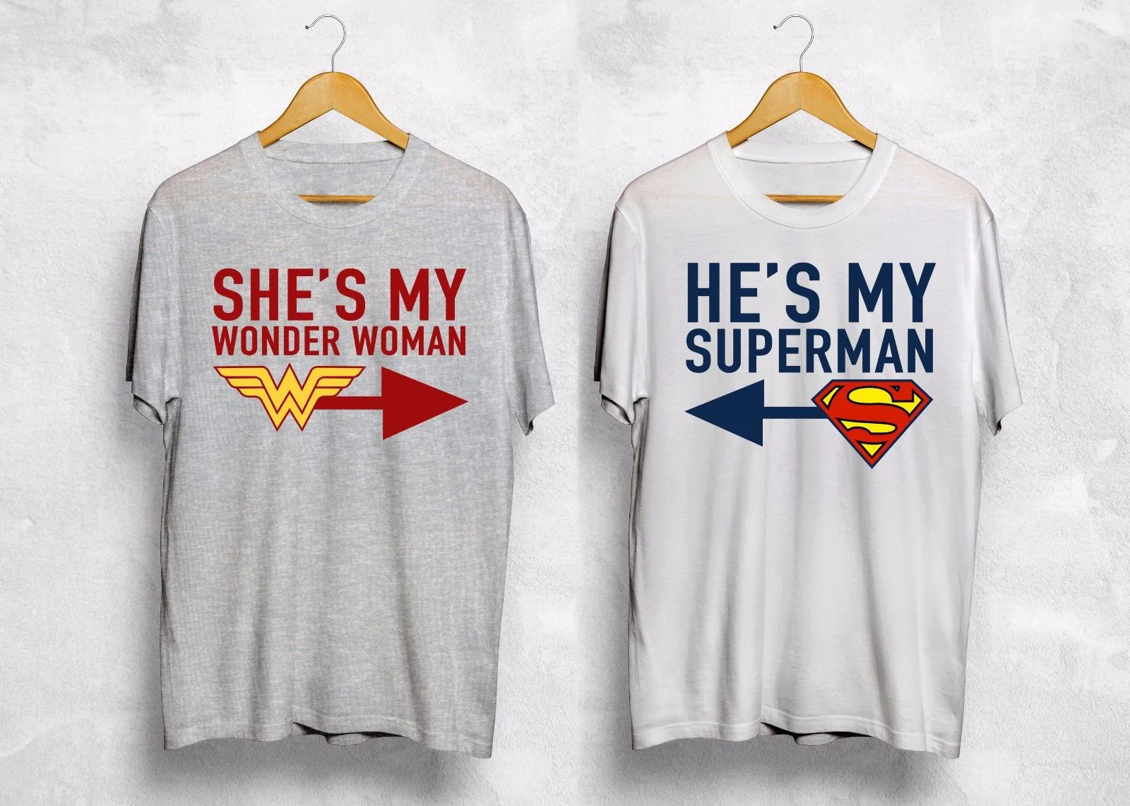 Мужская хлопковая футболка с коротким рукавом надписью He's My Superman Shes Wonder