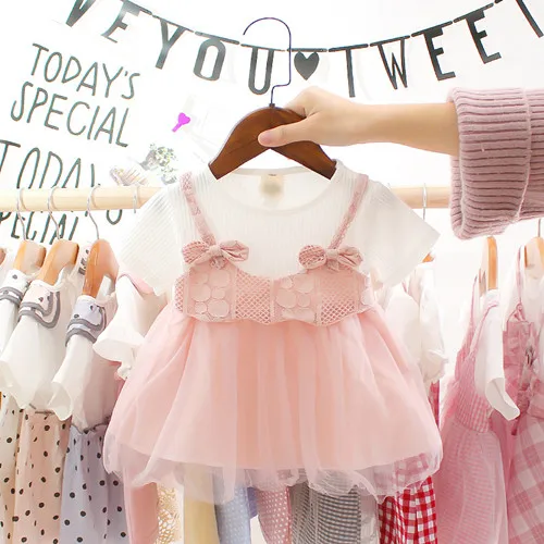 New Arrival Summer Baby Girls Short Sleeve Dresses Cute Mesh Infant Princess Dress Newborn Kids Birthday Party Clothing - Цвет: BDG098