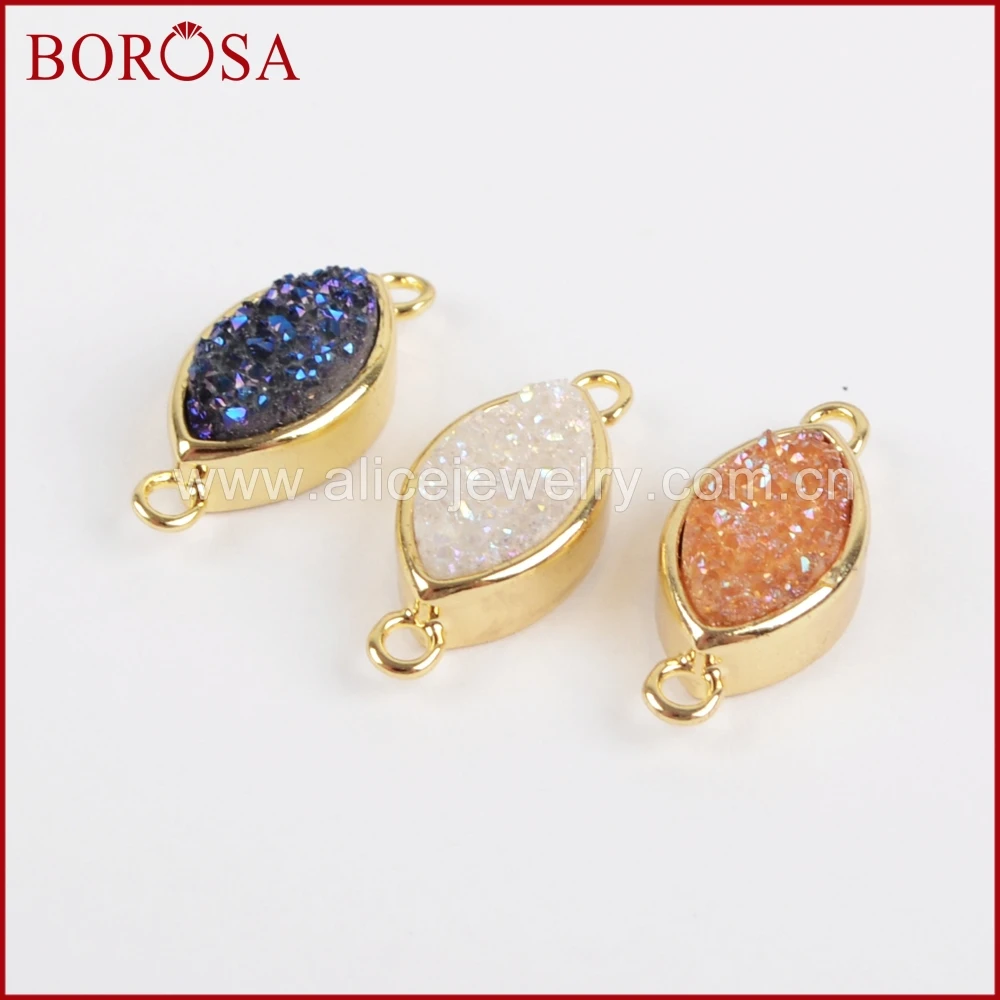 BOROSA 10PCS New Connector Charms Gold Color Bezel Marquise Rainbow Titanium Druzy Connector for DIY Jewelry Findings ZG0156 4