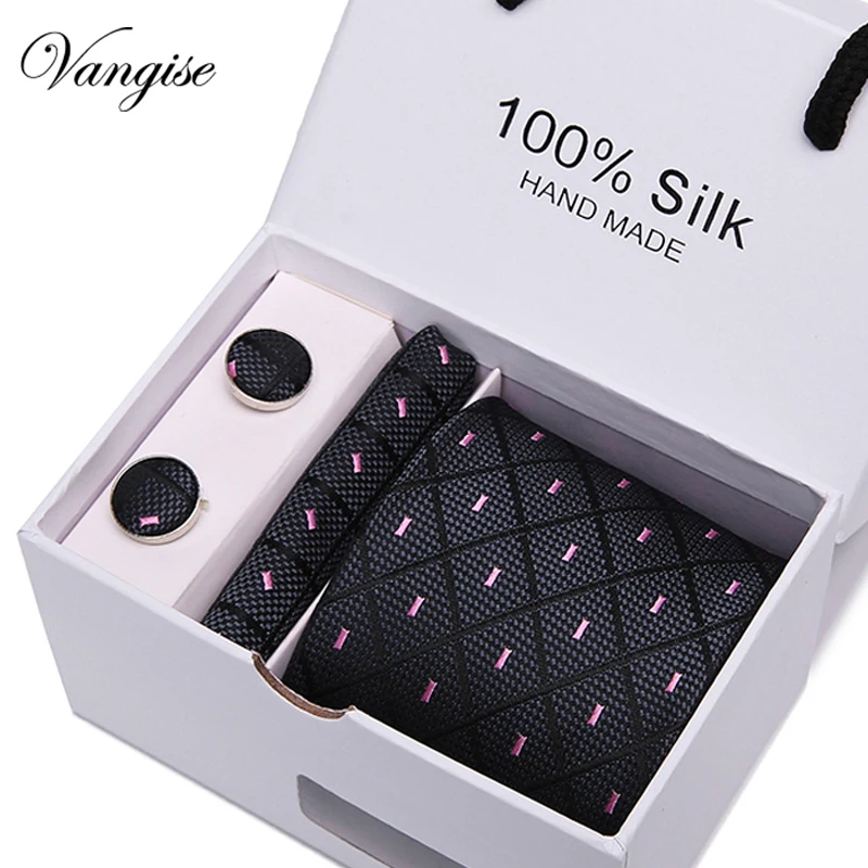  7.5cm Mens Ties New Man striped Neckties Corbatas Gravata Jacquard Tie Handkerchief&Cufflinks Set T