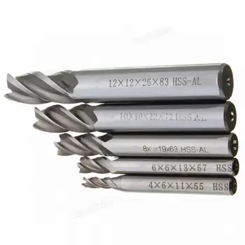

5Pcs/lot HSS CNC Straight Shank 4 Flute End Mill Cutter Drill Bit Tool 4 / 6 / 8 / 10 / 12mm