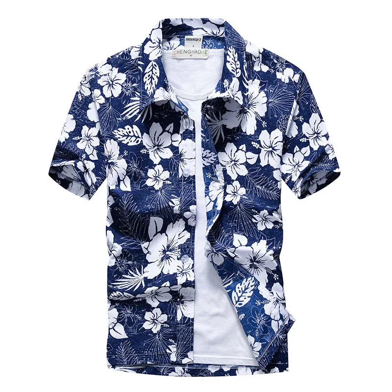 Летние мужские рубашки в клетку с коротким рукавом и отложным воротником, повседневные топы, одежда с принтом размера плюс XXXXXL - Цвет: 2