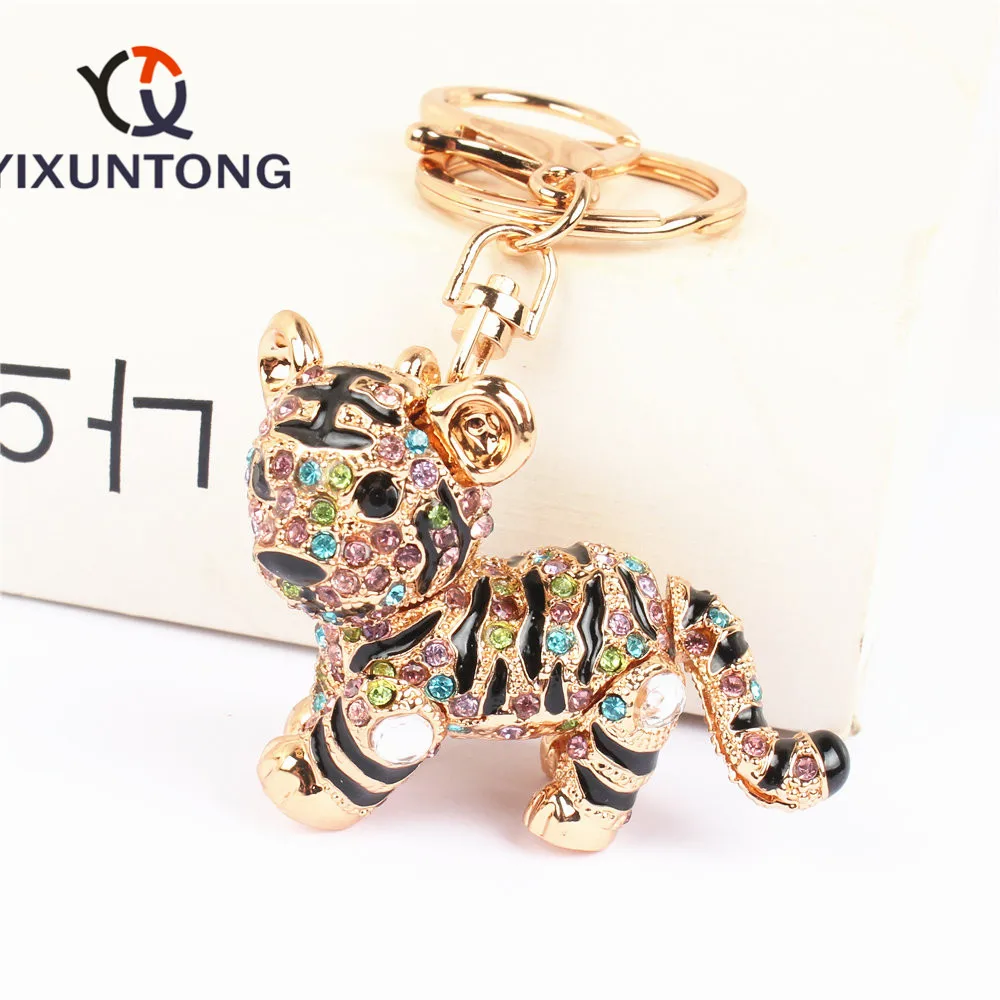 

Multi-color Tiger Pendant Charm Rhinestone Crystal Keyring Key Chain for Handbsg Purse Wedding Party Lover Friend Gift