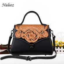 Nuleez/женская сумка из натуральной кожи, китайская ручная работа, красивые цветы, высокое качество, Воловья кожа, сумка-тоут, новинка, роскошная