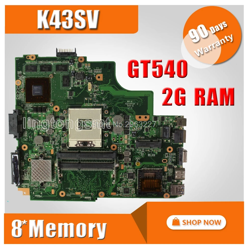 Материнская плата K43SV REV3.0 GT540M 1 ГБ/GT630M для For Asus A43S X43S K43SJ материнская ноутбука |