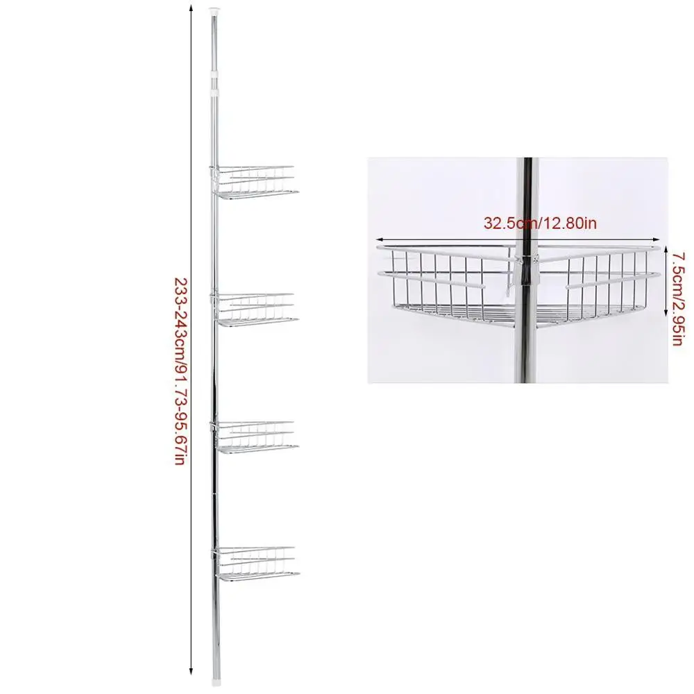 Практичная ванная комната душевая угловая металлическая Натяжная полюса Регулируемая 4 корзины стеллаж для хранения полка штатив косметические аксессуары для ванной комнаты