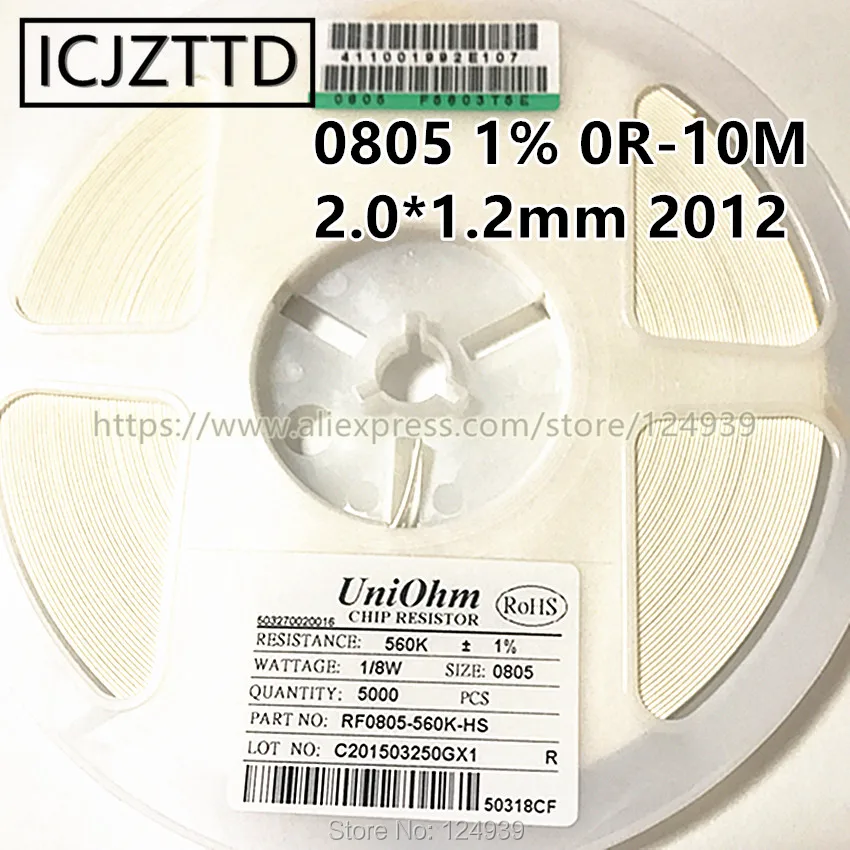 

100PCS 1/8W 0805 1% 2012 2.0*1.2mm 300R 330R 360R 390R 430R 470R 510R 560R 620R 680R 750R 820R 910R 1K 1K0 1.1K 1K1 1.2K 1K2