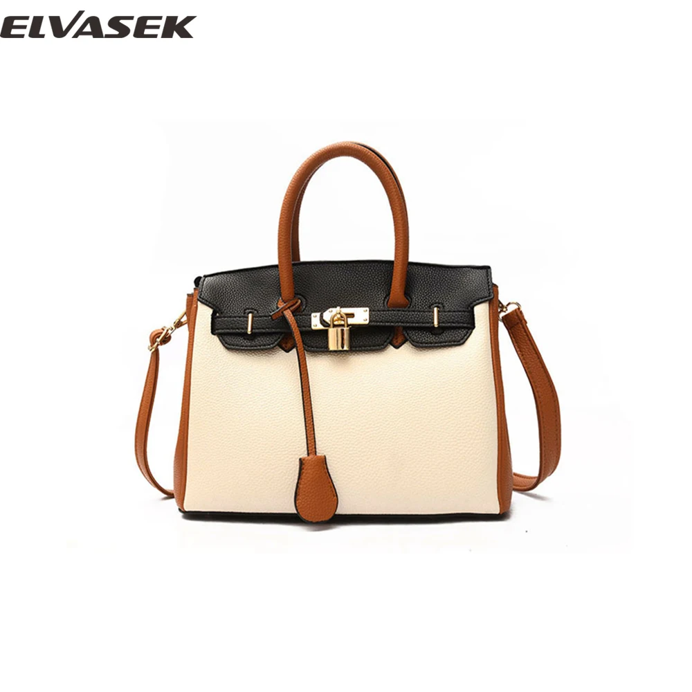 

ELVASEK Women's Panelled handbag PU leather messenger bag fashion popular casual concise high capacity BAG FOR WOMEN A3729/k