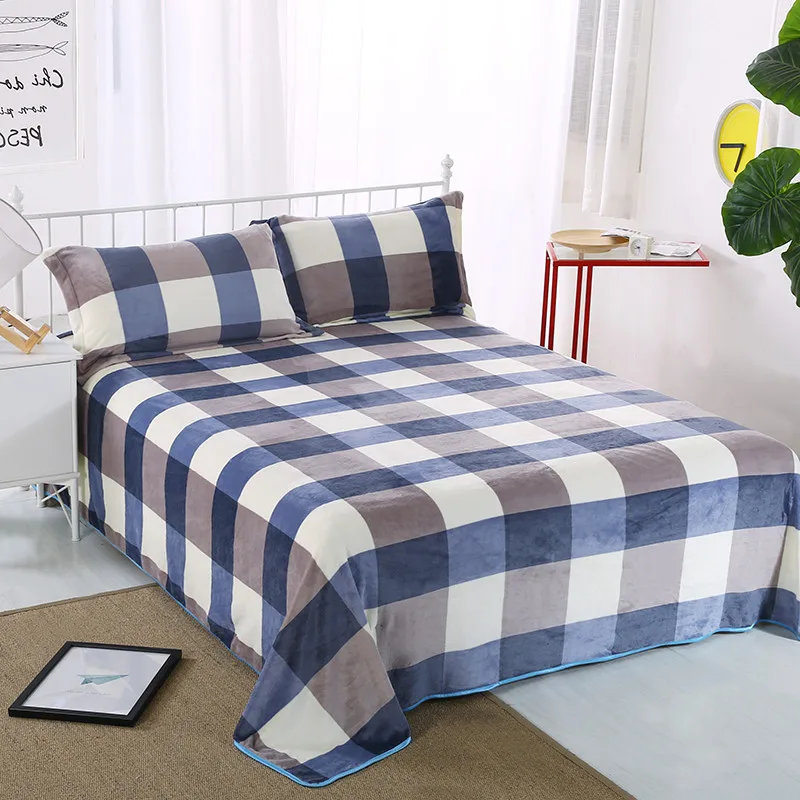 

British Grid Grey+Navy Blue Fashion Hotel Bed Sheet 19 Colors To Choose From Flat Sheet Double Single Bed Sheets 230x250cm Size