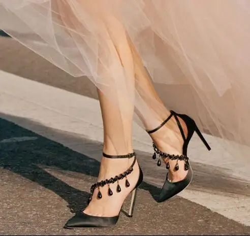 black high heels with diamond strap
