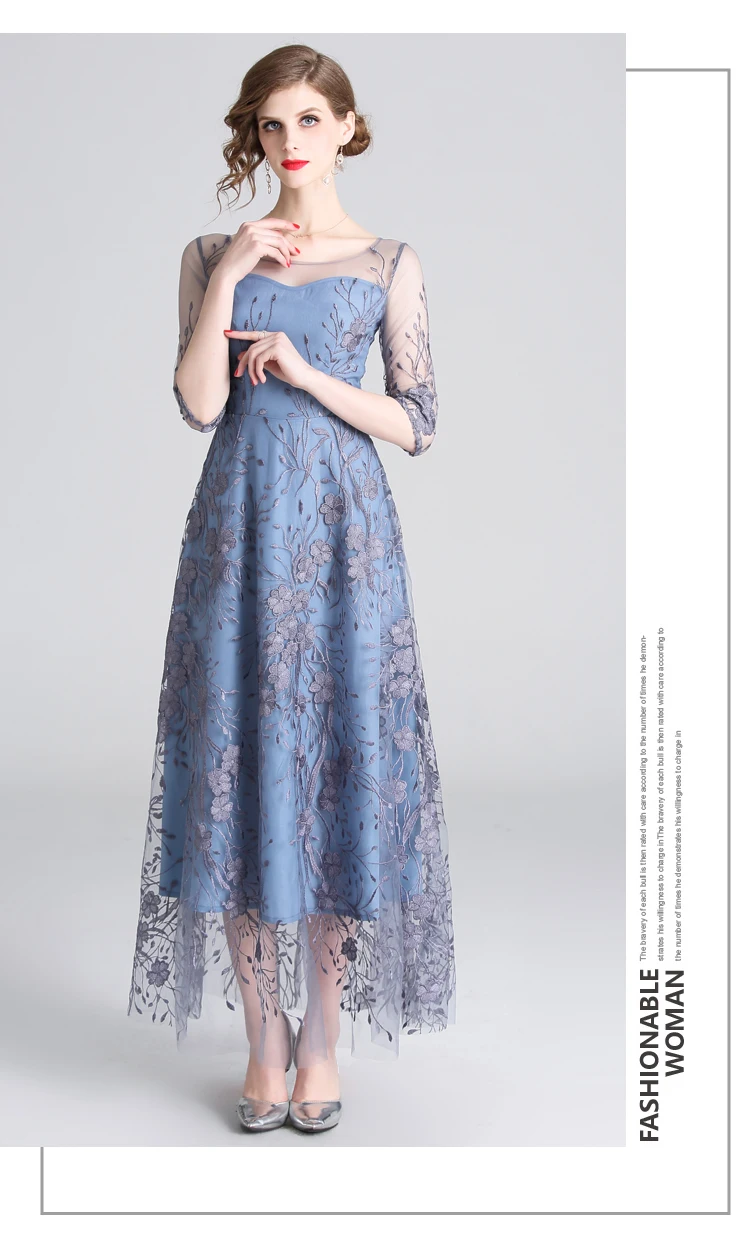 Благородное Сетчатое летнее макси-платье с цветочной вышивкой Vestidos Mujer, Длинные вечерние платья, женская одежда K6353