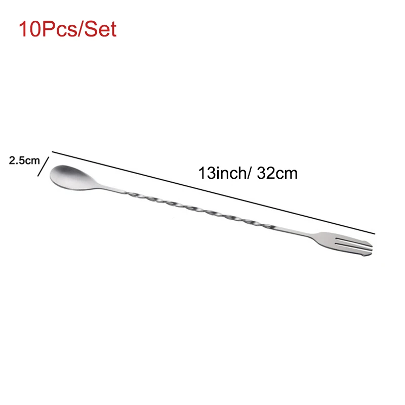 UPORS 10 шт., барные ложки, шейкер для коктейлей, ложка для смешивания, нержавеющая сталь, ложка для коктейлей, инструменты бармена - Цвет: B 32CM