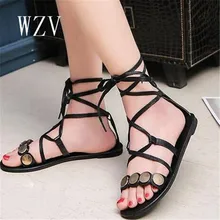 WZV Femmes Chaussures Confort Sandales D’été Flip Flops 2017 Mode Dentelle-up Plat Sandales Gladiateur paillettes Sandalias Mujer d343