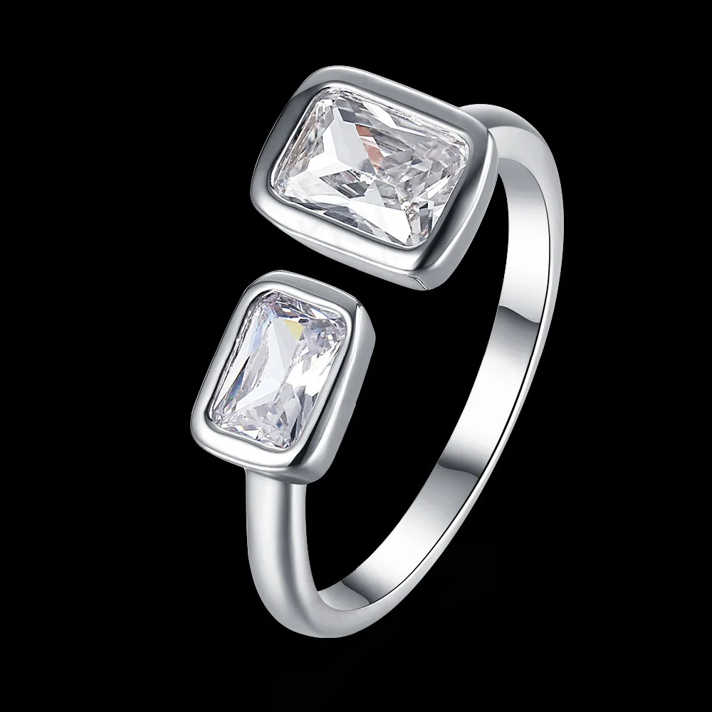 H:HYDE Double Square CZ Zircon Open Ring Engagement Wedding For Women Anel Jewelry Love Bague Anillos Mujer Gift